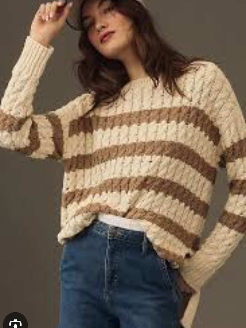 Anthropology Pilcro Striped Cable-Knit Sweater in Cream and Brown
